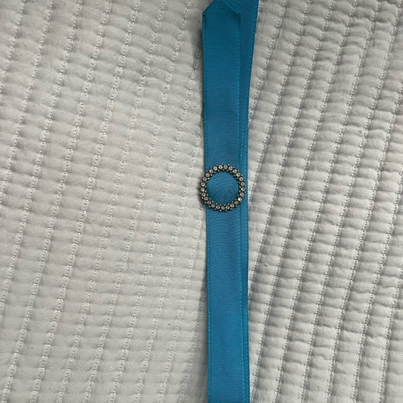 J.Crew (Black Label) turquoise Fabric Ribbon Belt
With Rhinestone Buckle - Picture 1 of 4